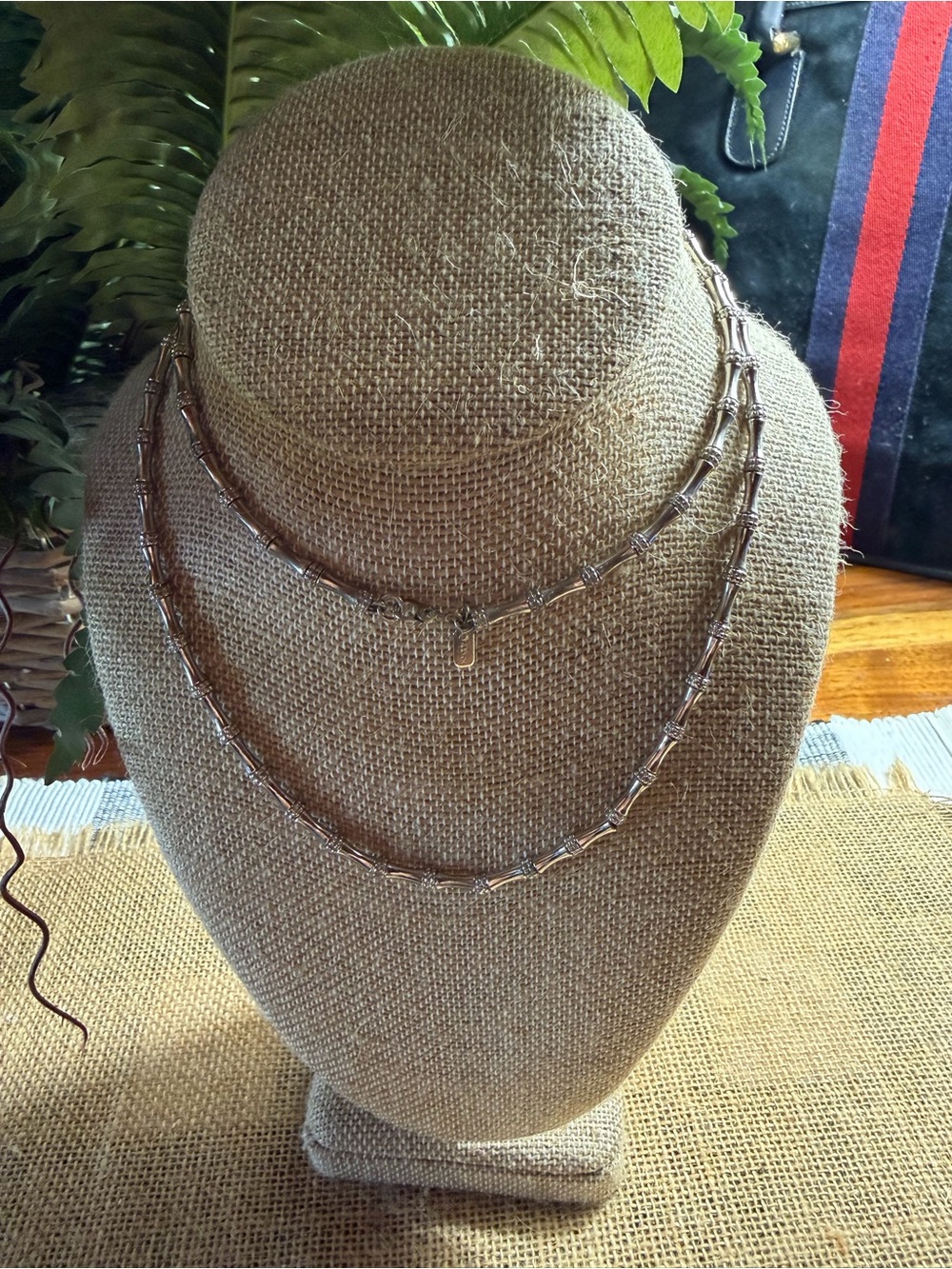 Monet silver-Toned bamboo link necklace. Vintage